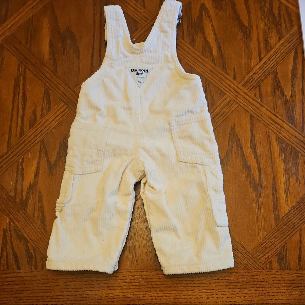 OshKosh B'gosh Ivory‎ Corduroy Lined Overalls Vestbak 3 months